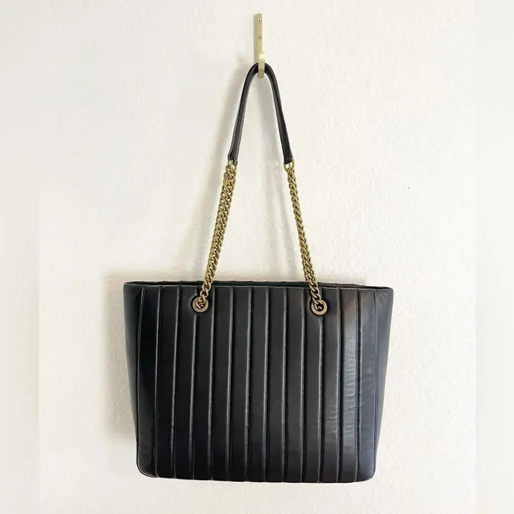 Henri Bendel Black Quilted Laptop Bag with chain handles